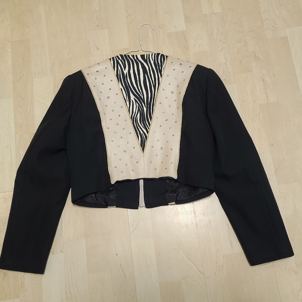 Vintage Hobby Horse cropped leather zebra print sequin and cream jacket XL - Picture 9 of 10